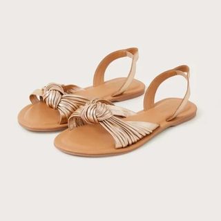 Knot front leather sandals gold