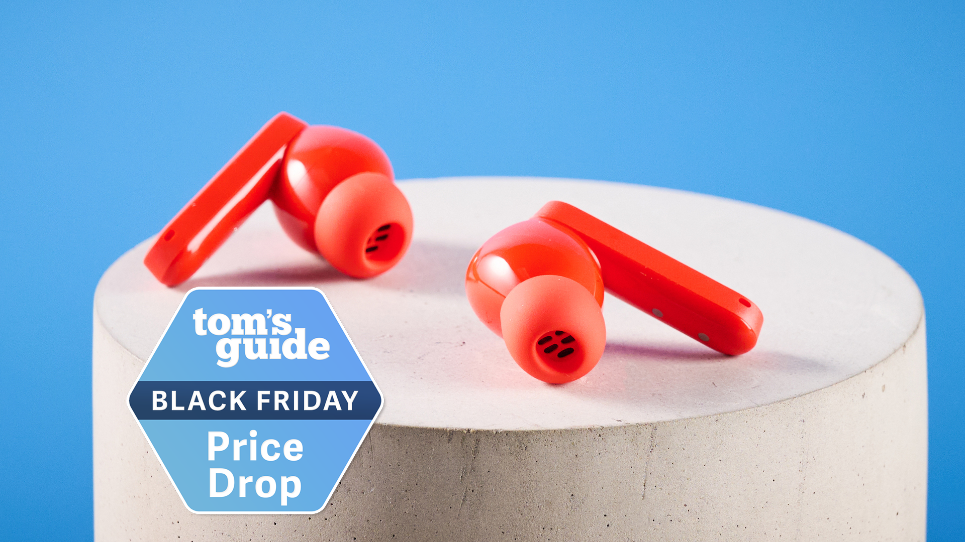 the cmf buds pro 2 earbuds in orange with a blue background and a tom&#039;s guide black friday deal badge