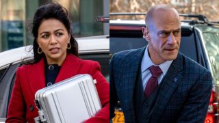 Law and Order Organized Crime's Karen David and Christopher Meloni cropped side by side
