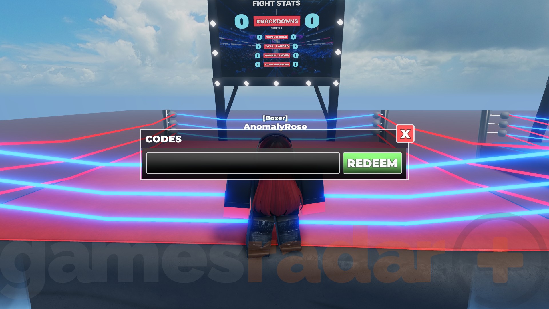 The code redemption box in Untitled Boxing Game.