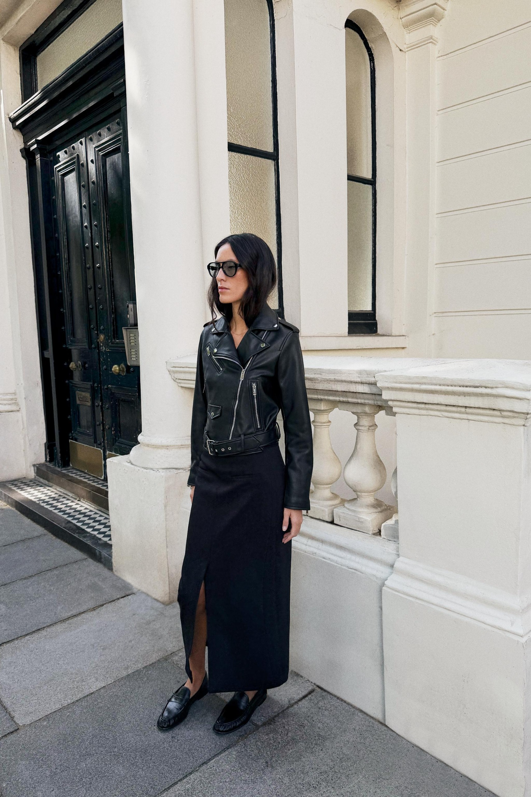 Cropped Faux Leather Biker Jacket - Black - Xs