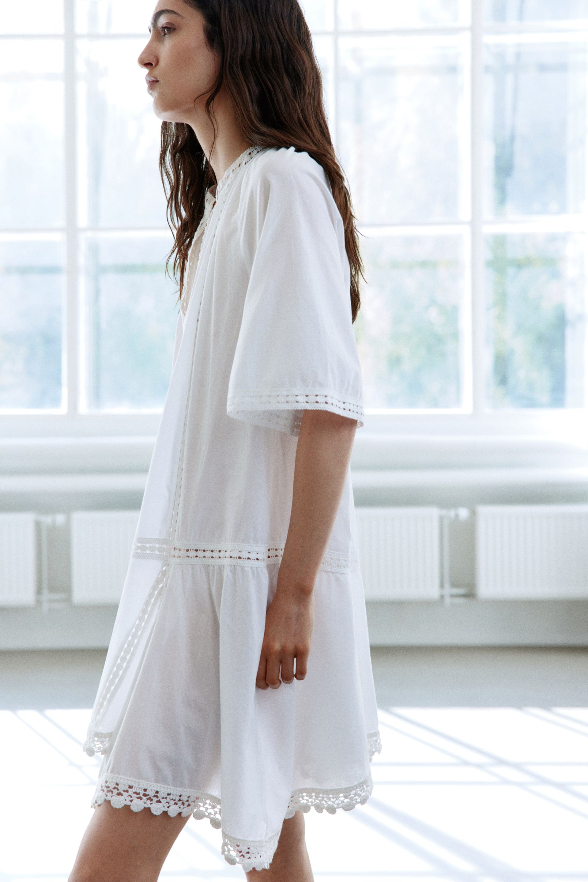 Lace-Inset Cotton Dress