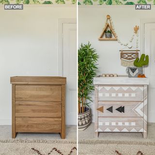 before ad after images of baby changing table on carpet flooring