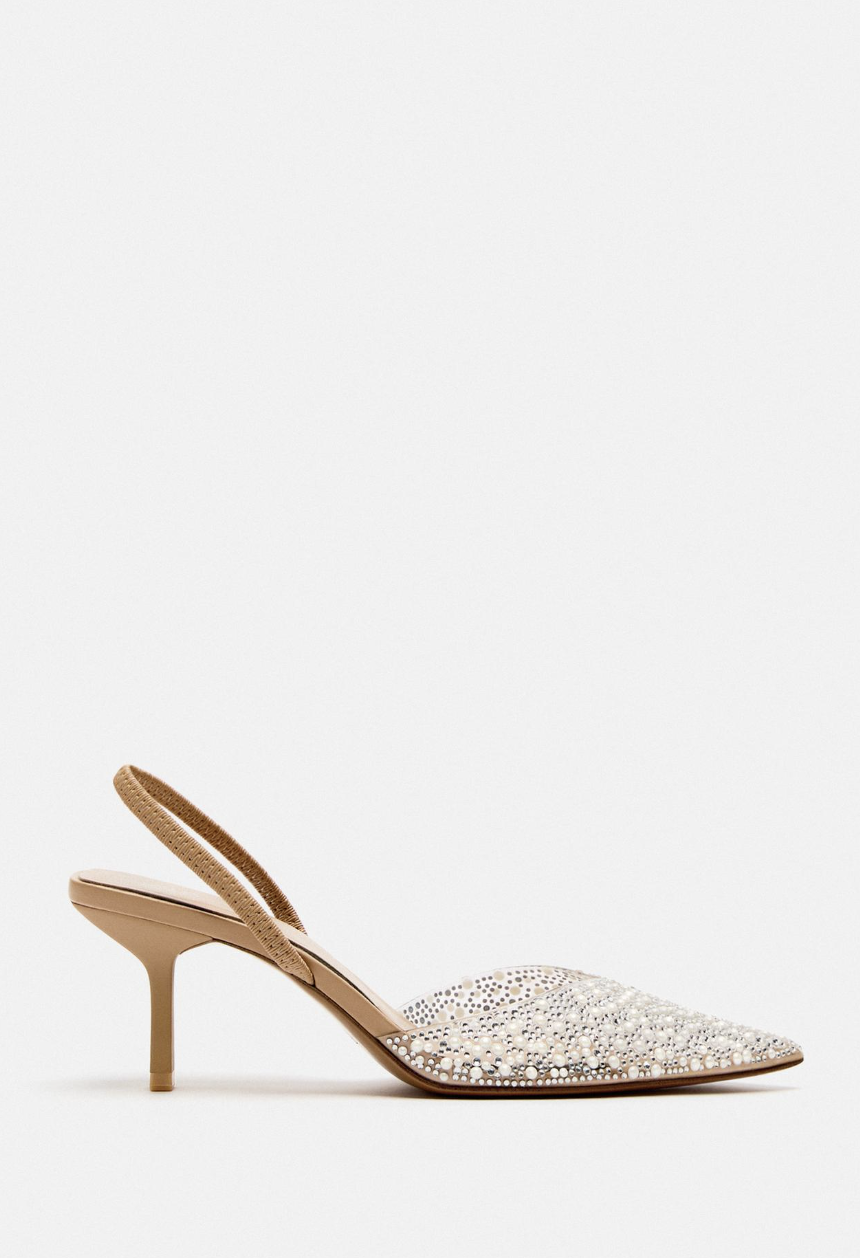 ZARA, Pearl Heeled Slingbacks