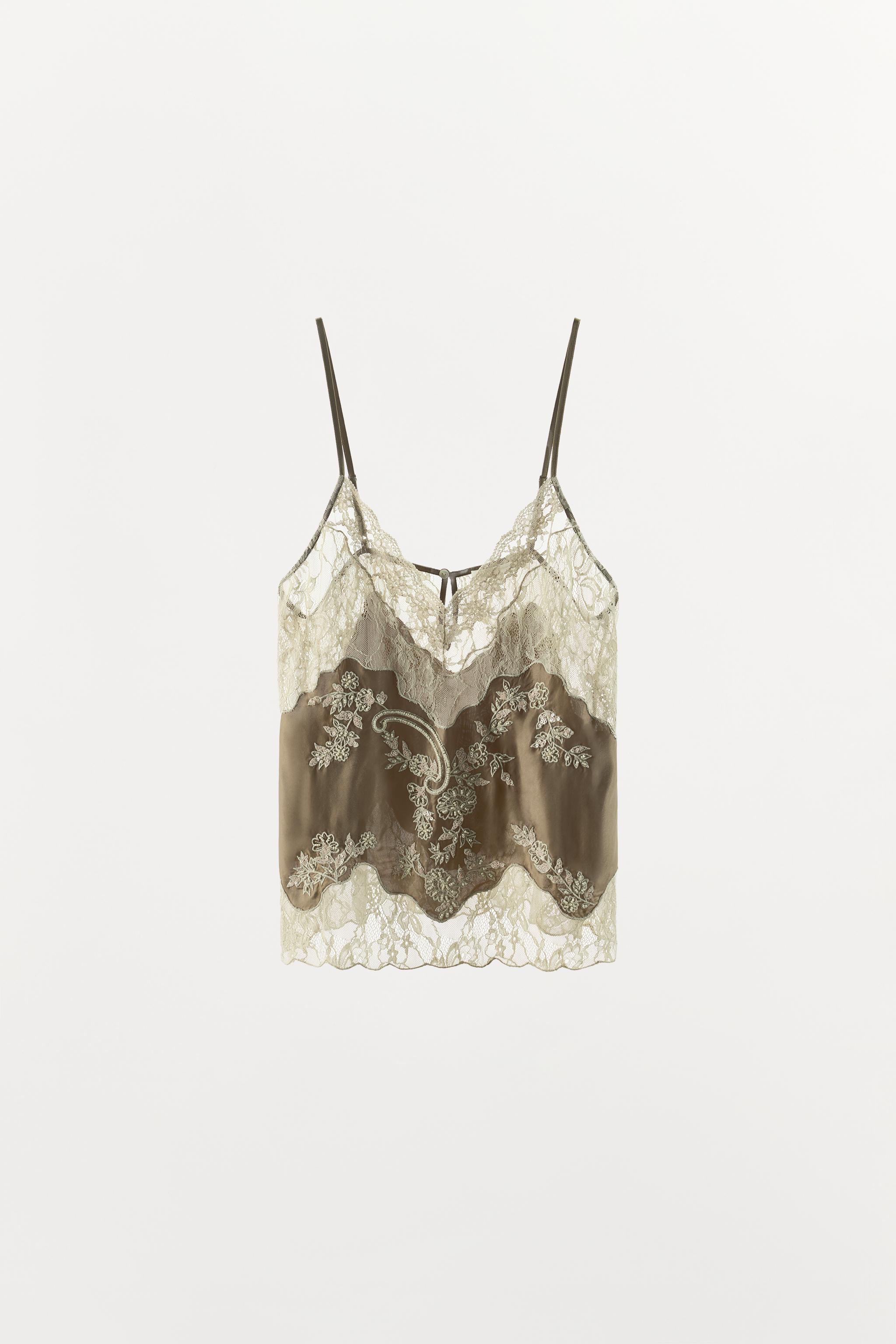 Lace and Bead Camisole - Greenish - Xs