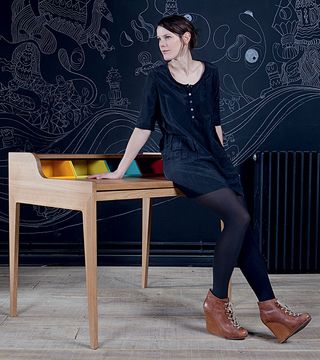 Paris Office with her ’Remix’ desk, a solid oak twist on the classic Davenport desk