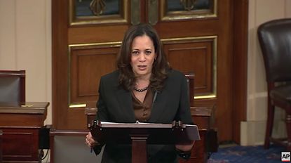 Sen. Kamala Harris talks on Senate floor