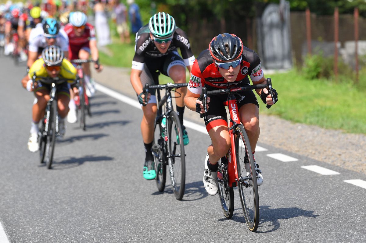 Rohan Dennis (BMC) at the Tour of Poland, stretching out the peloton