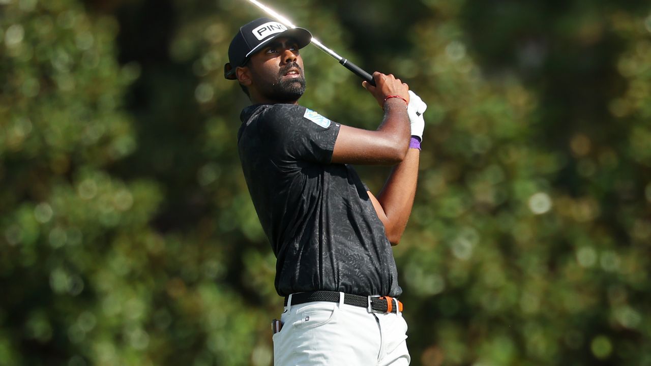 Sahith Theegala takes a shot during the third round of the Tour Championship