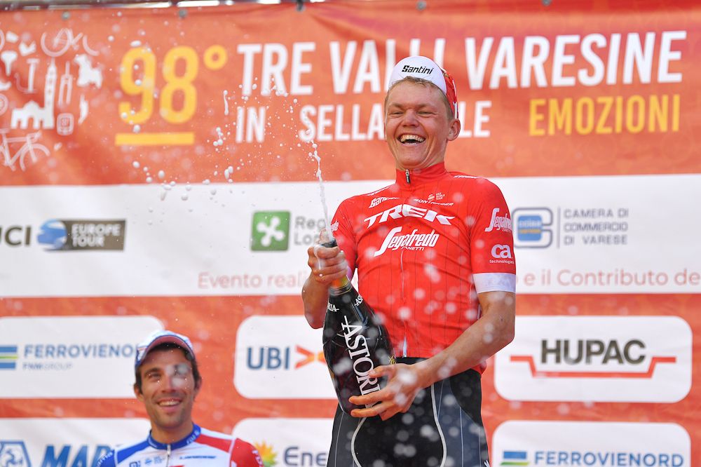 Toms Skujins (Trek-Segafredo) on the Tre Valli Varesine podium