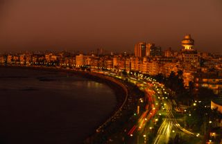 nighttime coastline in Mumbai, India