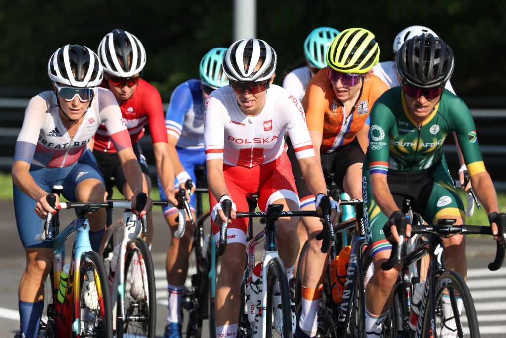 Riders during the women&#039;s road race at the 2021 Tokyo Olympic Games