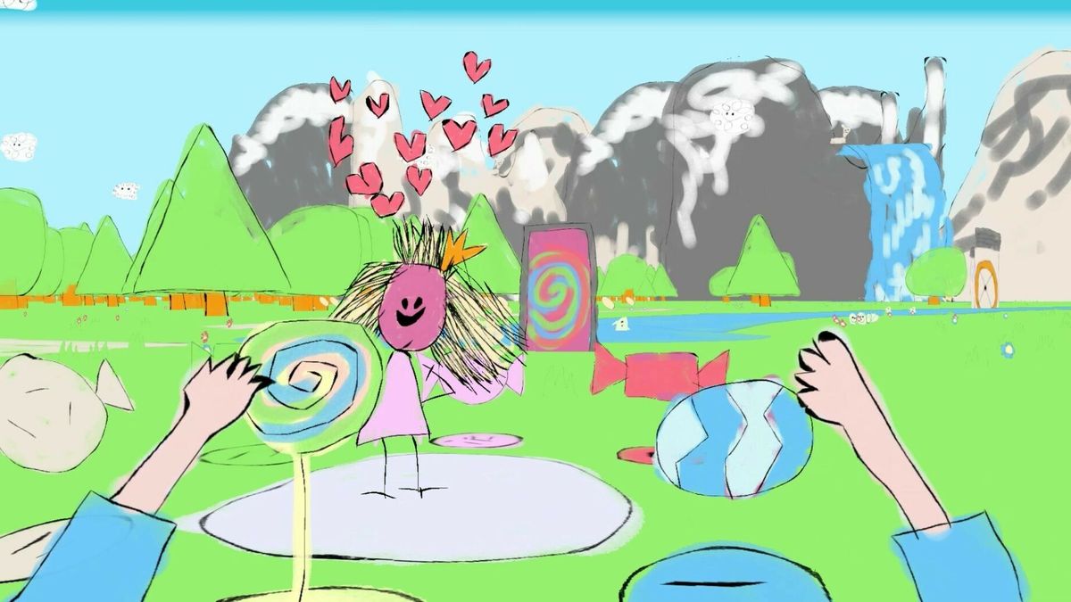 Images of a childlike hand-drawn art from Odd Dorable game