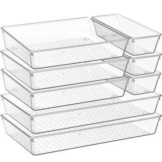 Clear 8 Pack of Large Clear Plastic Drawer Organizer Trays with non slip dots