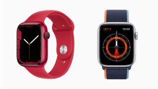 Product shots of the Apple Watch Series 7 and Apple Watch SE
