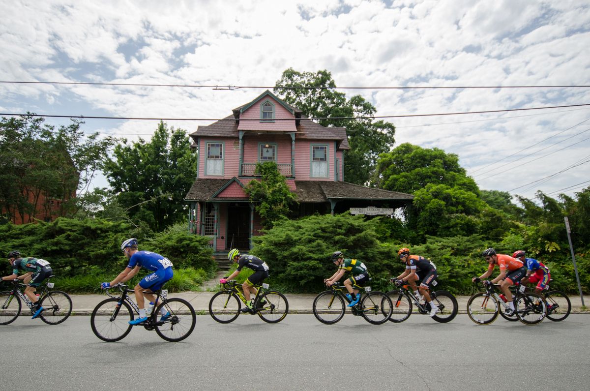 Older and historical houses line the course