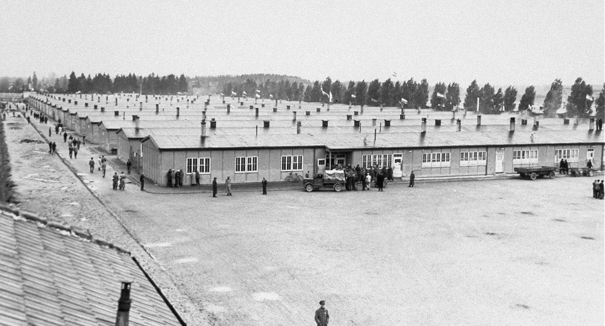 The prisoners&#039; barracks at Dachau concentration camp.