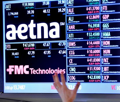 An Aetna Inc. logo on display at the New York Stock Exchange.