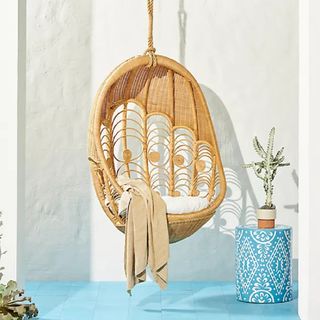 A rattan hanging chair