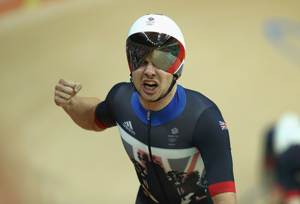 Edward Clancy, Steven Burke, Owain Doull and Bradley Wiggins of Team Great Britain celebrates winning the gold medal after the Men's Team Pursuit Final for Gold