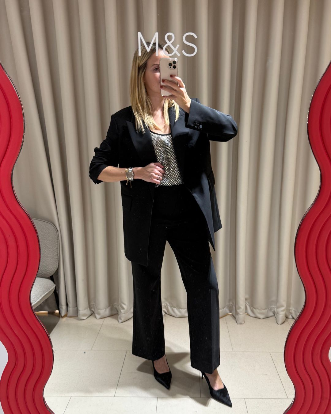 Lily Russo-Bah trying on the new M&amp;amp;S x 16 Arlington collaboration