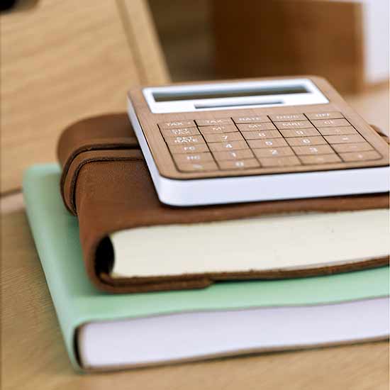 room with books and calculator