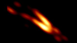 A jet emerging from the black hole at the center of the Centaurus A galaxy photographed by the Event Horizon Telescope.