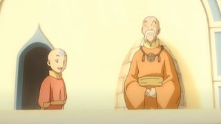 Aang talking to Monk Gyatso in Avatar.