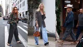 Composite image of Katie Holmes, Sienna Miller and Jennifer Lopez all wearing barrel leg jeans