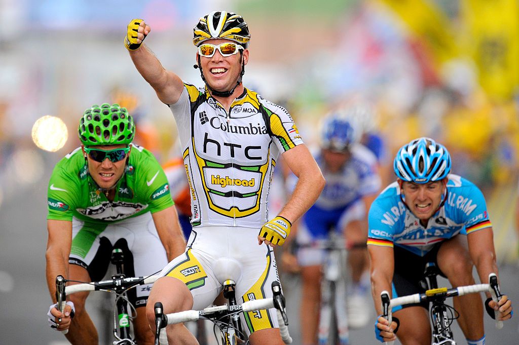 Cycling : Tour de France 2009 / Stage 19
Arrival Sprint / CAVENDISH Mark (Gbr) Celebration Joie Vreugde/ HUSHOVD Thor (Nor) Green Jersey / CIOLEK Gerald (Ger)/
Bourgoin-Jallieu - Aubenas (178 Km) /
Rit Etape / TDF / Ronde van Frankrijk / (c)Tim De Waele