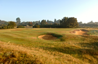 Sleepered bunkers abound at Aldeburgh, this one by the 15th green
