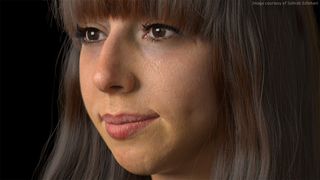 Woman's face modelled in photorealistic CG
