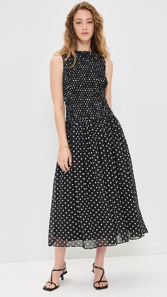 Endless Rose Smocked Drop Waist Polka Dot Maxi Dress