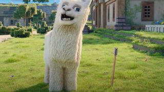 A llama almost hit by an arrow in A Minecraft Movie