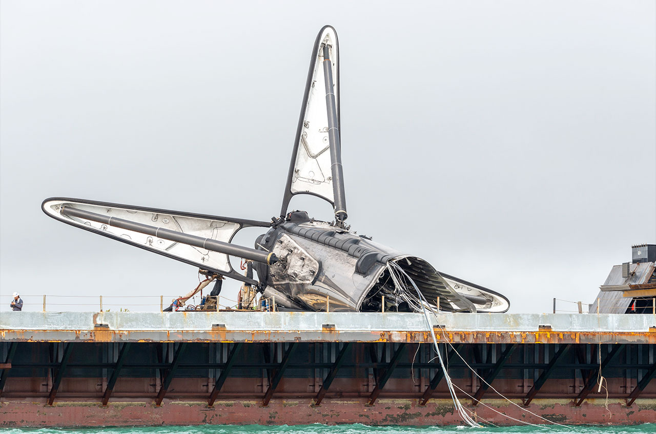 History-making SpaceX Falcon 9 booster mostly destroyed in post-flight topple Space