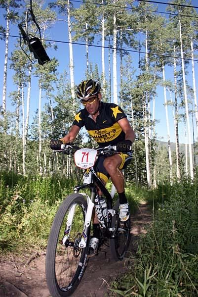 Lance Armstrong races to a cross country win in Snowmass, Colorado.