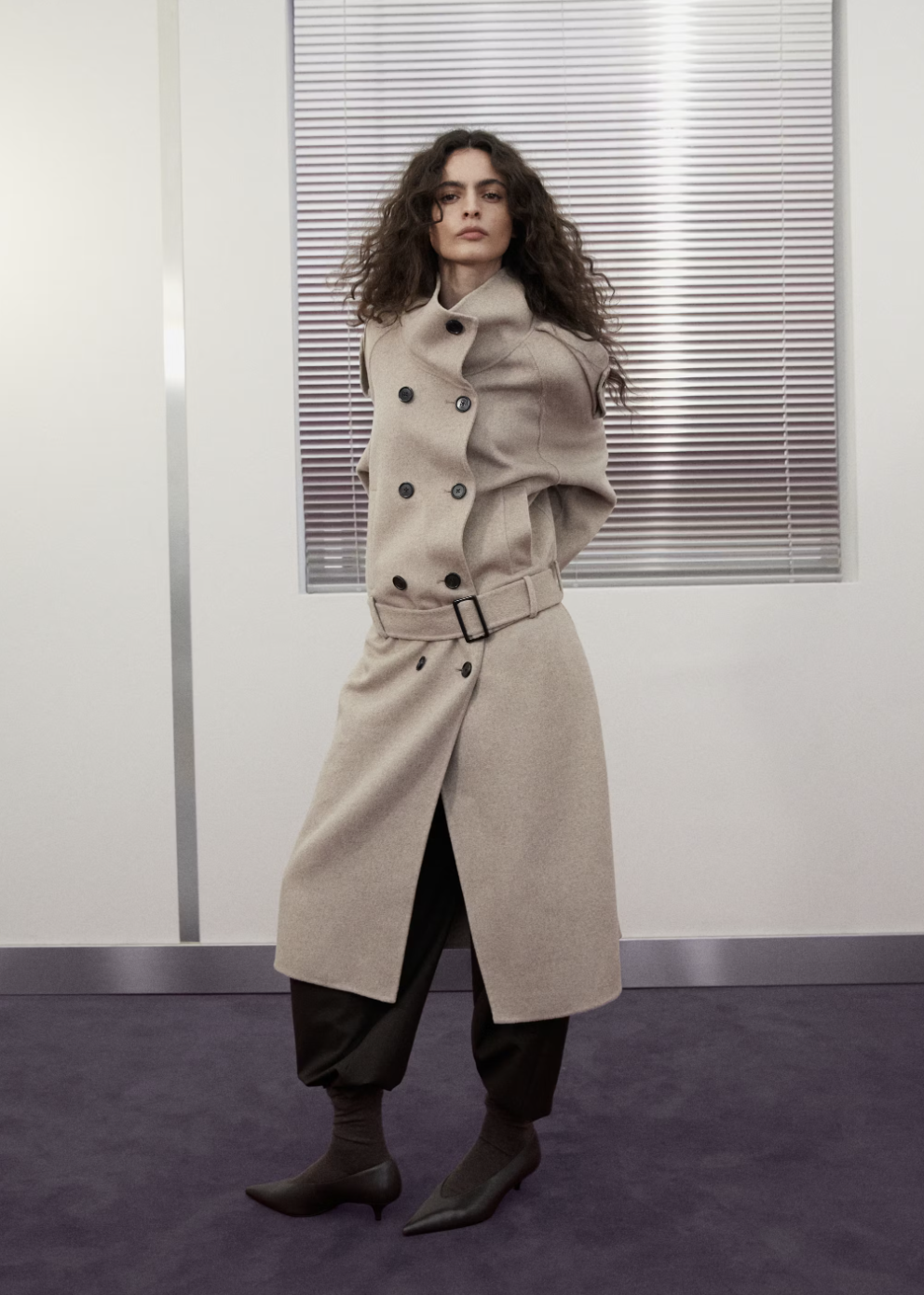 MANGO, Wool Coat, Funnel Neck With Belt - Women | Mango Usa