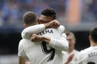 Karim Benzema is congratulated after scoring against Athletic Bilbao