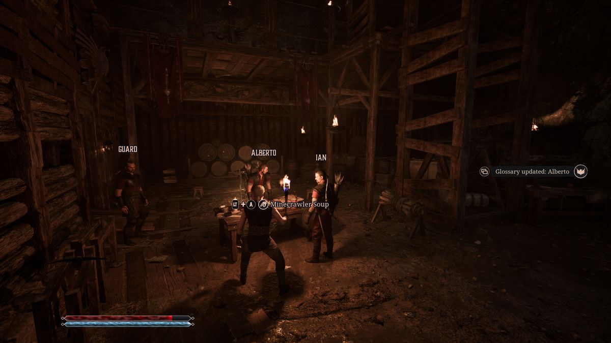 Gothic Remake armour: The player looking at Alberto and Ian at the bottom of the Old Mine.