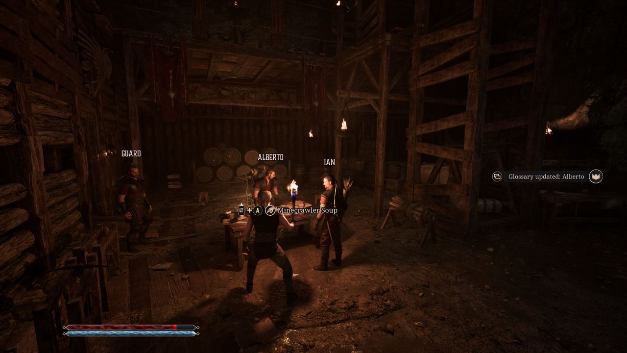 Gothic Remake armour: The player looking at Alberto and Ian at the bottom of the Old Mine.