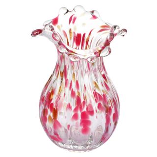 Handblown Glass Vase in pink with scalloped top