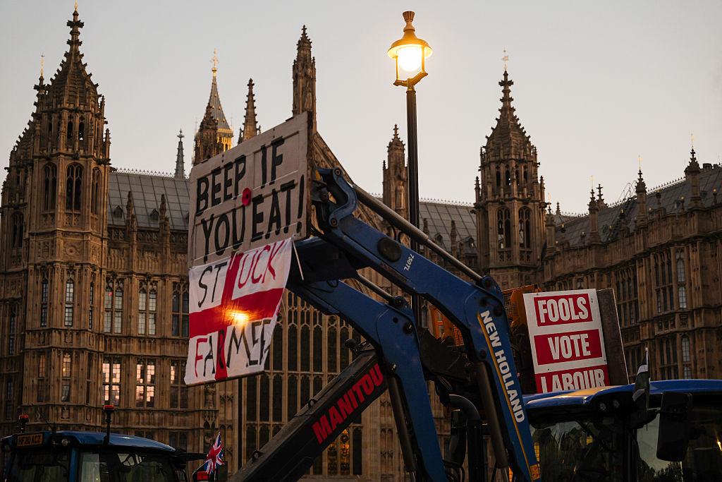A tractor at a protest in Westminster against inheritance tax on farms ahead of the Autumn Budget