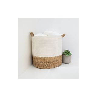 white braided storage basket