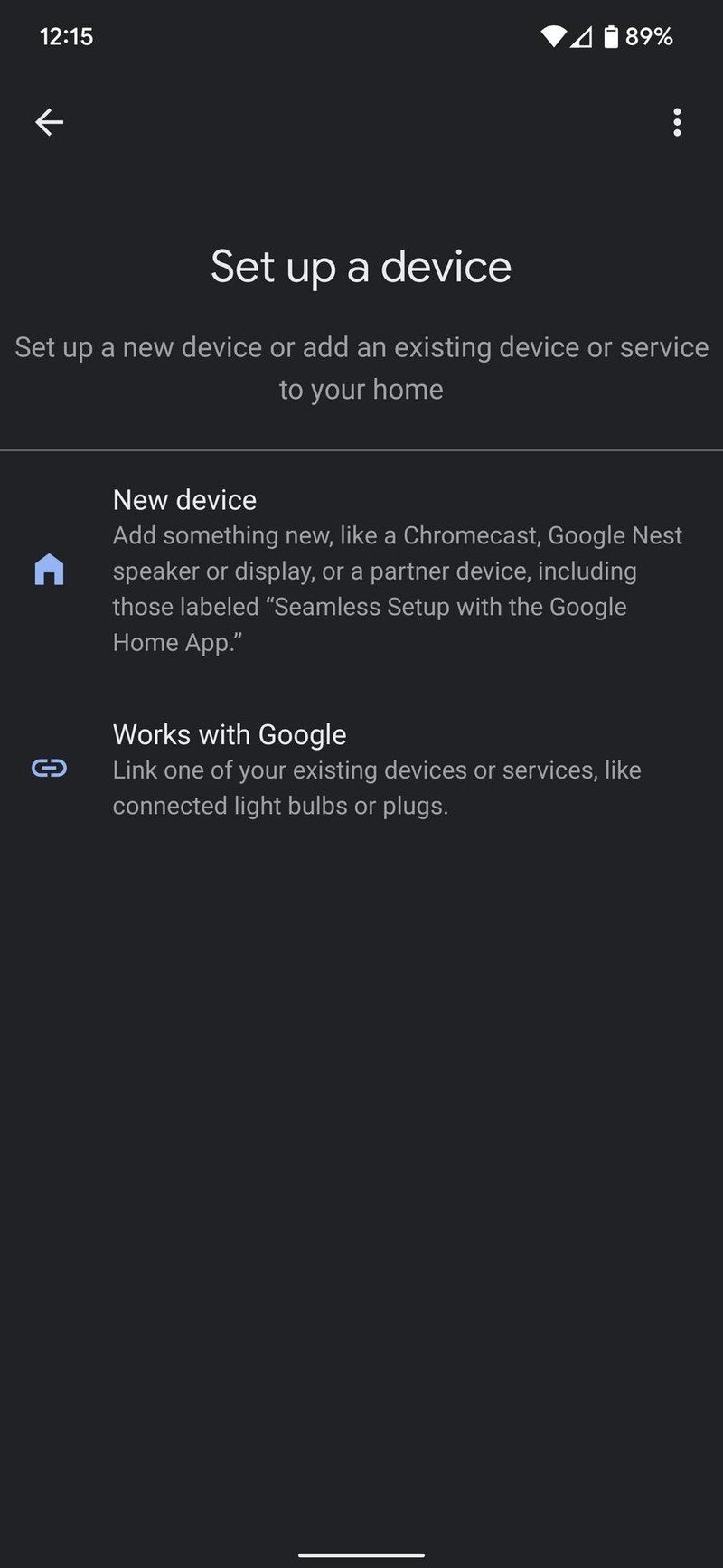 Google Home Add Device Screenshot