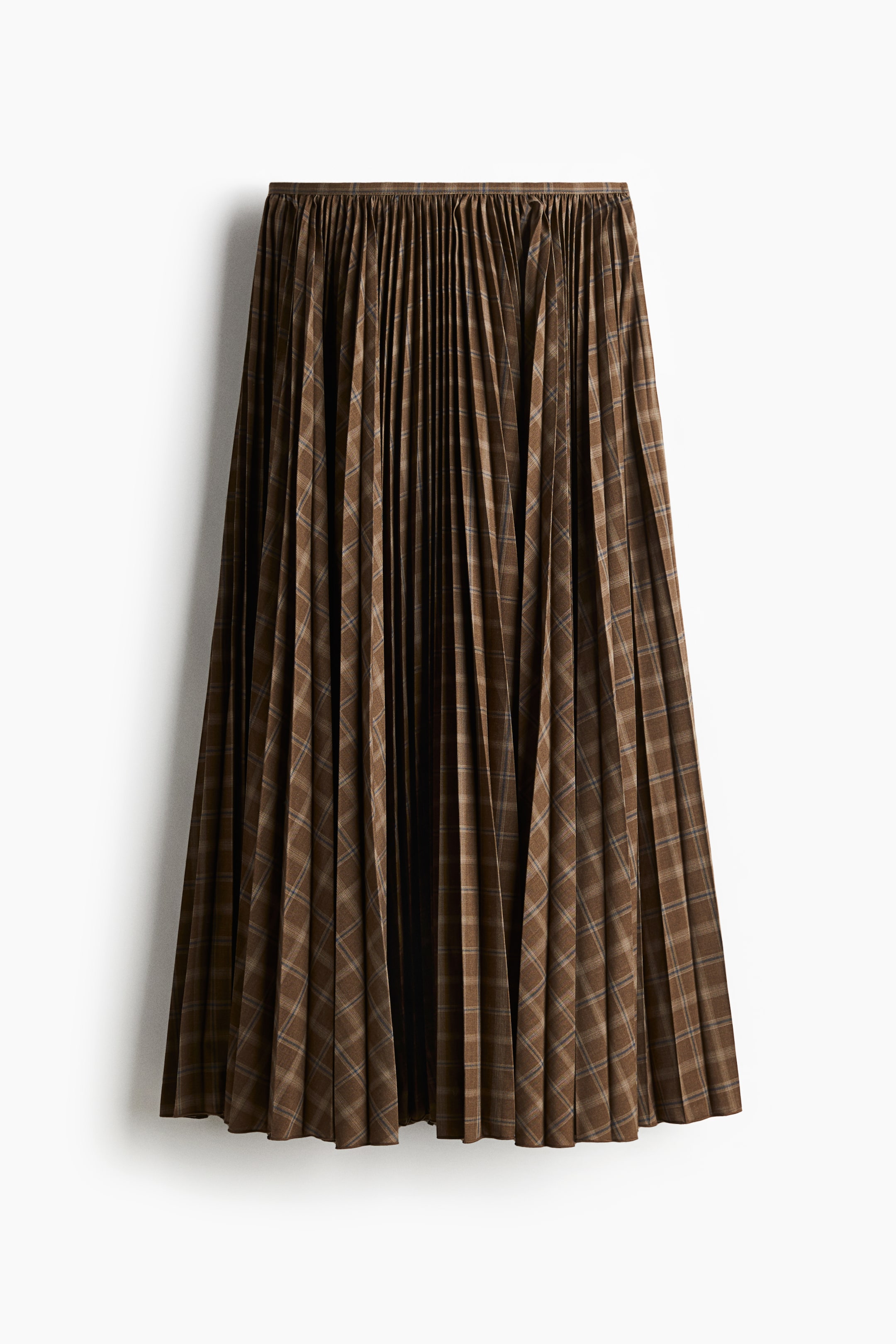 Pleated Circular Skirt - Dark Beige/checked