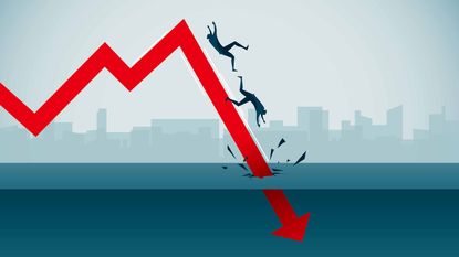 Investors sliding down red arrow