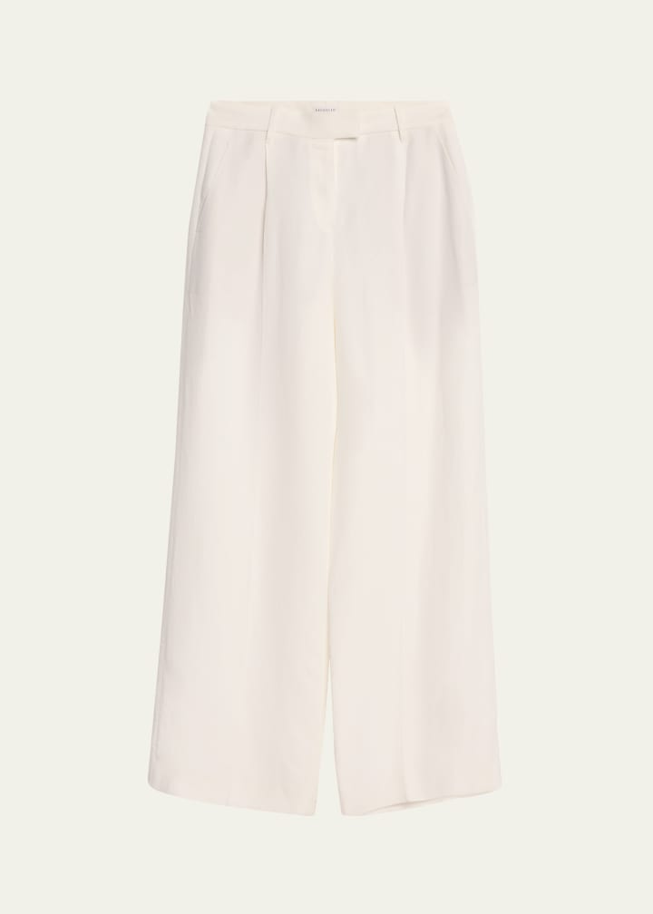 Wide-Leg Fluid Linen Twill Tailored Pants