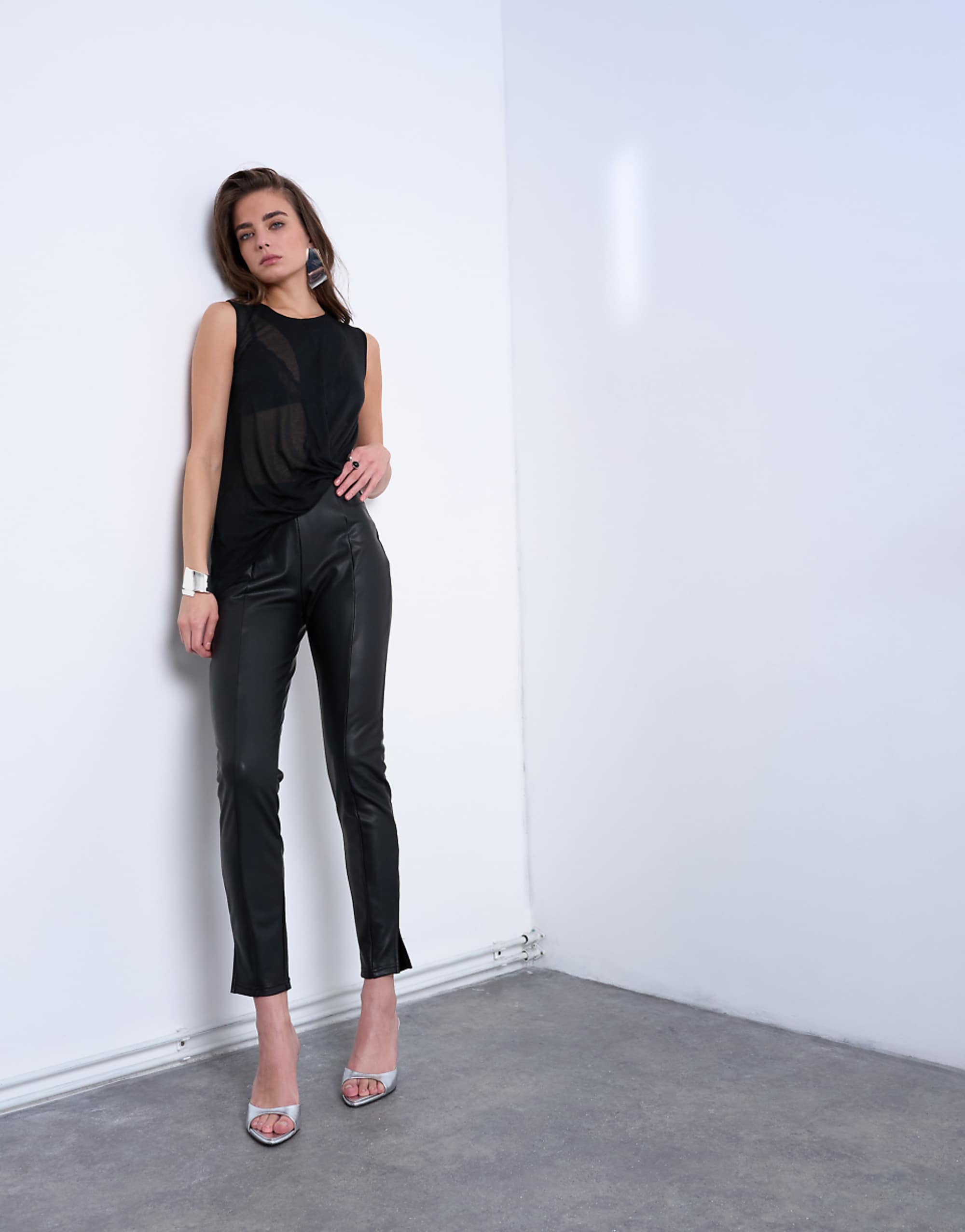 Topshop Faux Leather Drain Pipe Skinny Trouser in Black