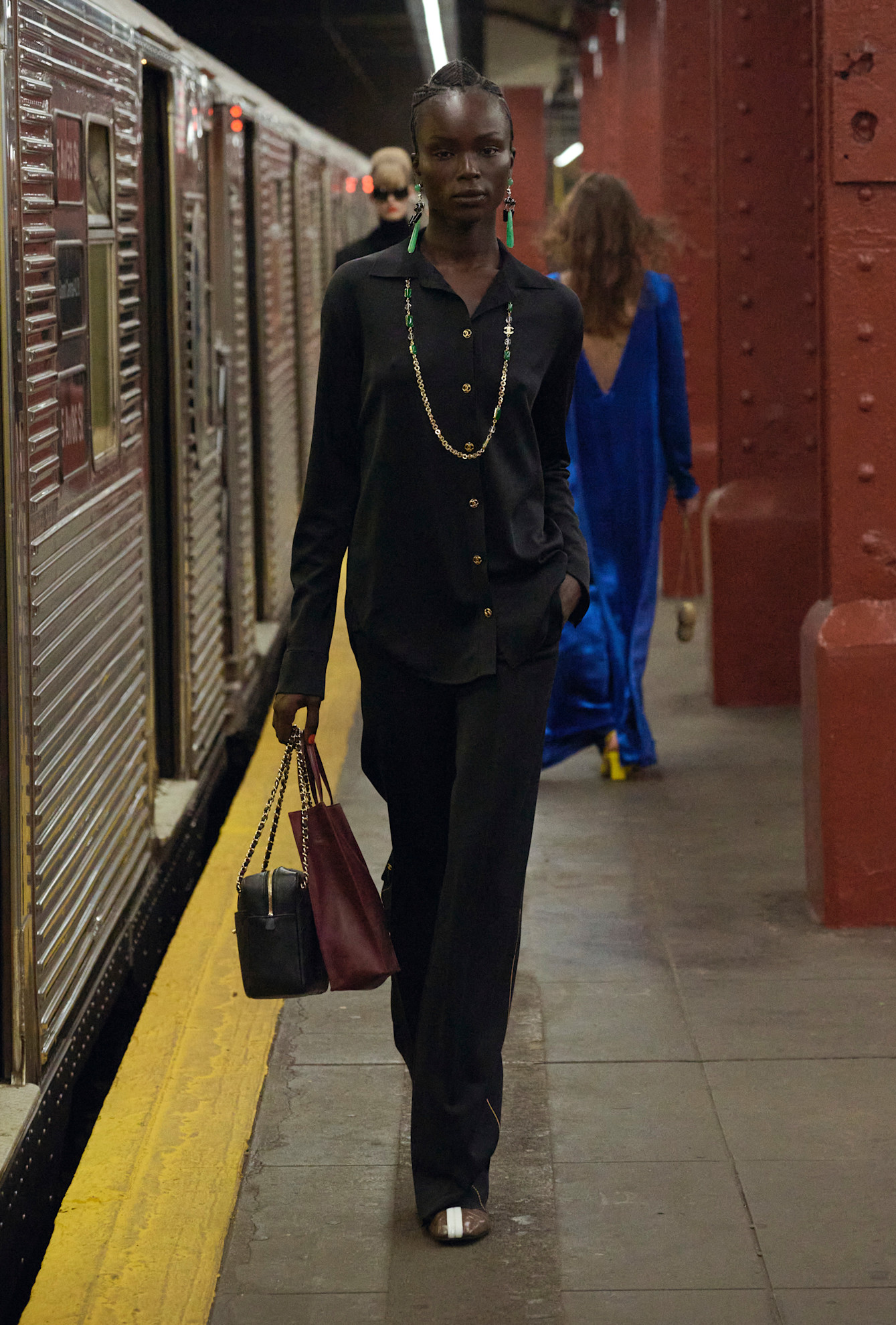 models walk the subway runway for the chanel metiers d'art 2026 show in new york city