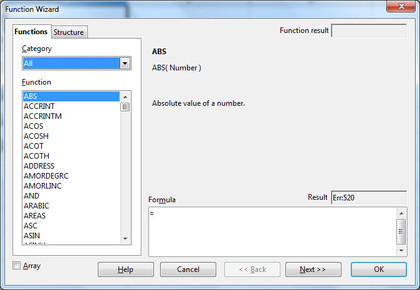 Libre Office Calc - Function Wizard